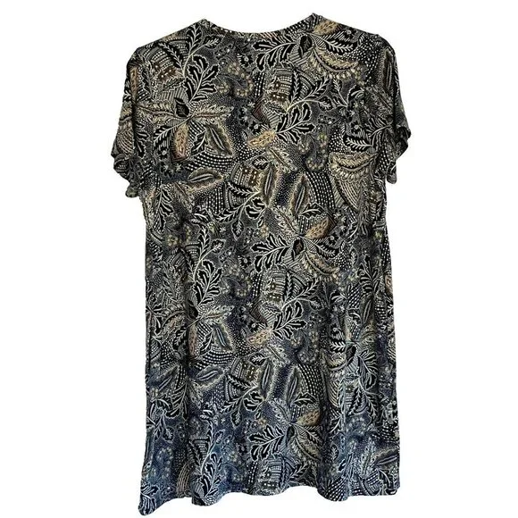 Pure Jill Tunic Mini Dress sz XL Petite Scoop Neck Pockets Cotton Floral Boho - Picture 3 of 9